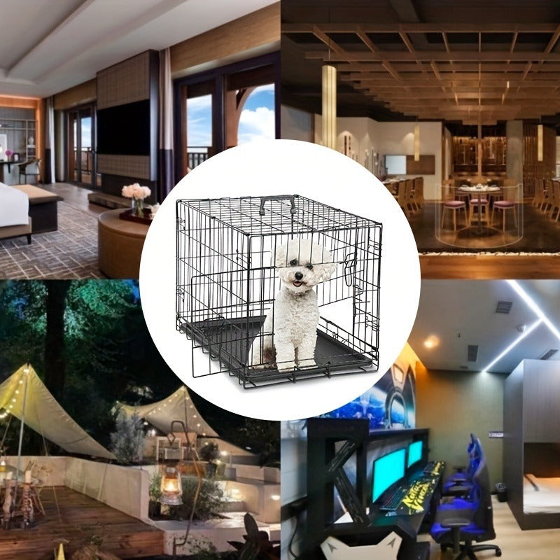 Folding Metal Wire Dog Cage with Leak-Proof Tray, Indoor Outdoor Travel Pet Kennel for Small Medium Large Dogs, 5 Sizes | Dog Crate with Divider Panel & Double - product image 11