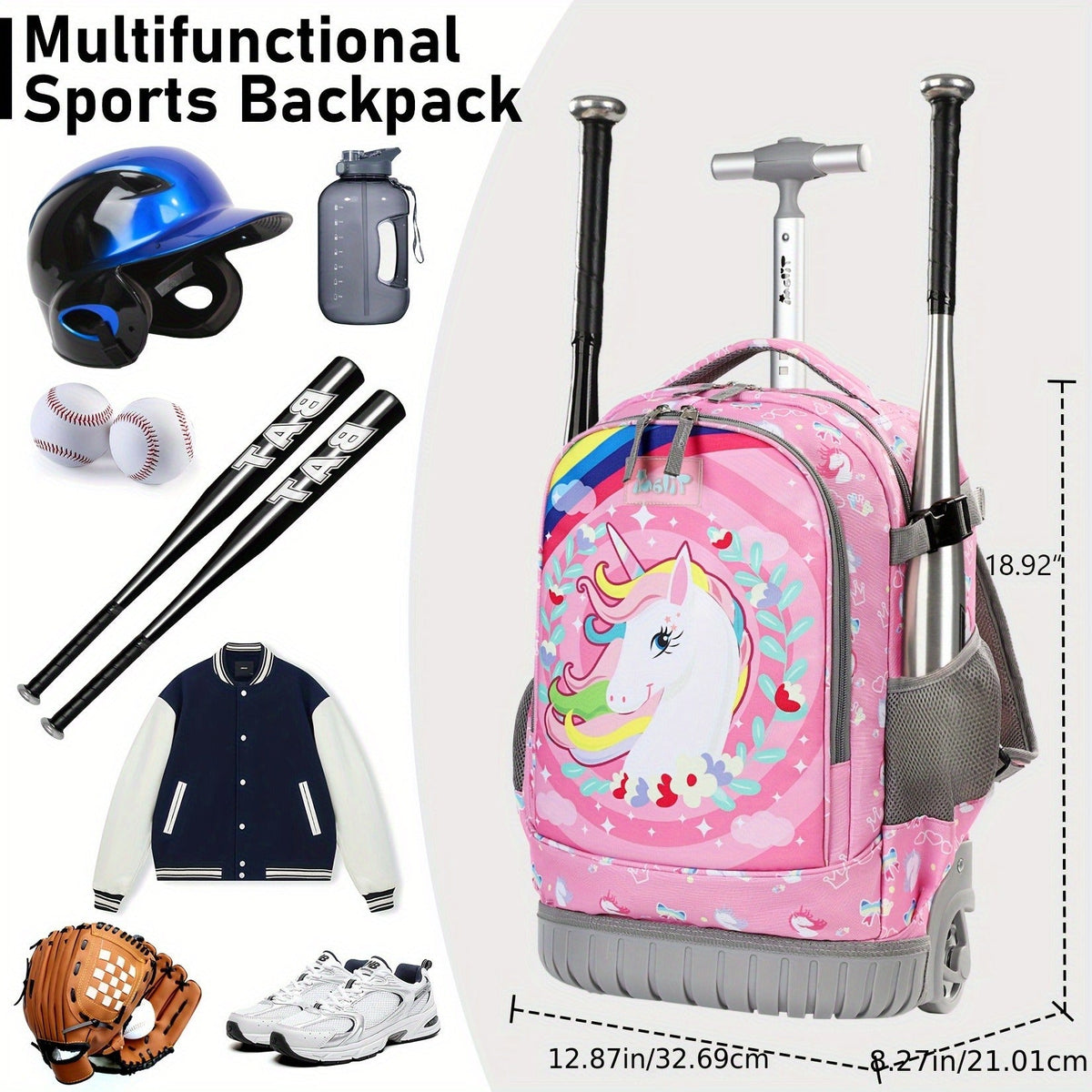 Large Capacity Baseball Softball Soccer Bag Multiple Pockets for Daily Commuting – Wheeled Sports Backpack with Wheels