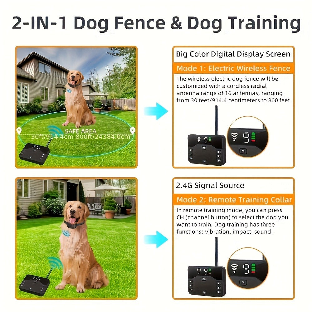 Wireless Dog Fence System with Remote Training Collar – 2.4GHz 800ft Range, 9-Level Adjustable, Containment System for Small Medium Large Dogs, 1/2/3 Dogs - product image 5