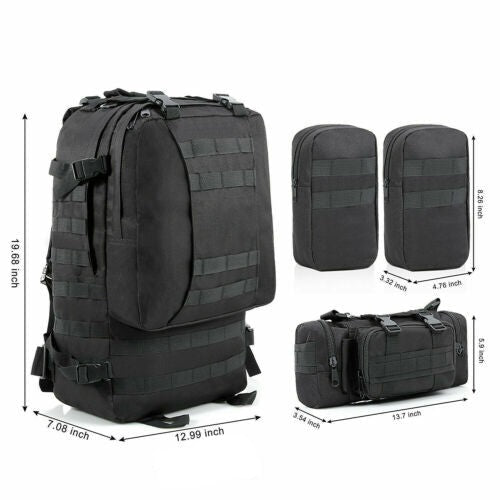 Tactical Backpack 60L MOLLE Military Bag with 3 Detachable Pouches for Camping & Outdoor Adventures
