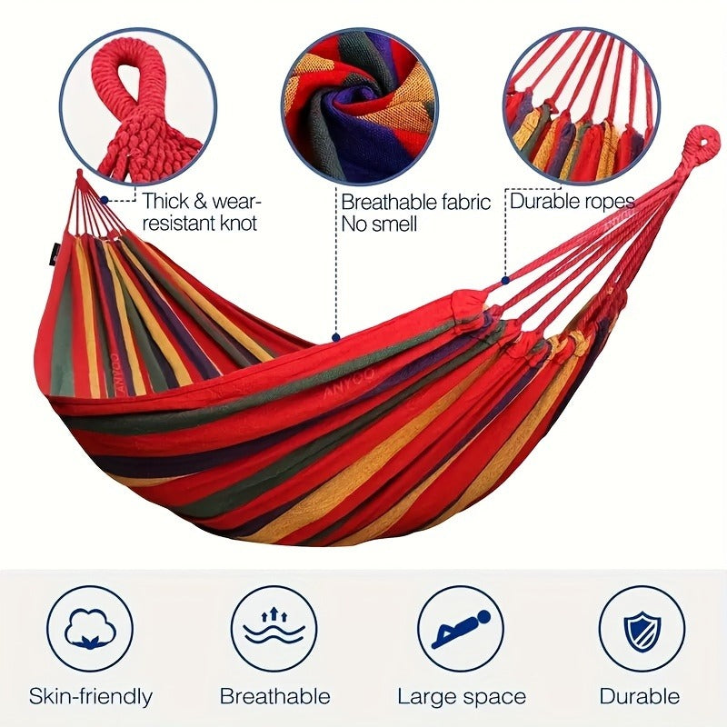Camping Hammock Single Person Colorful Fabric Anti-Roll Design 330 lbs Capacity with Tree-Friendly Straps Carry-along Carrying Bag Outdoor Indoor Backyard - product image 8
