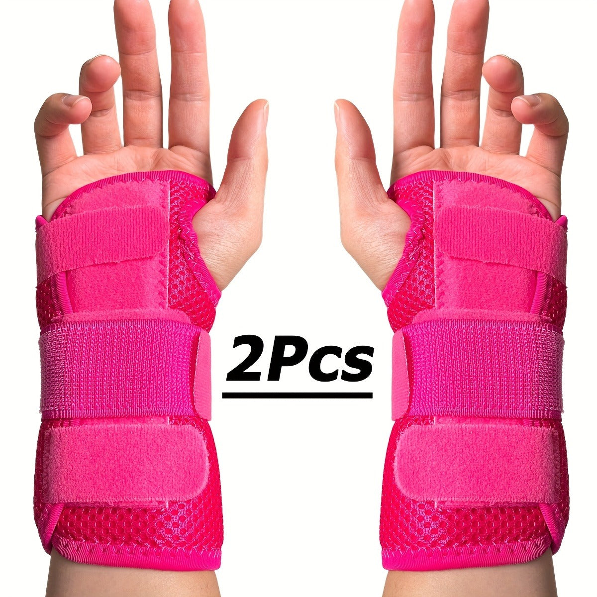 1 Pair Breathable Hook-and-Loop Wrist Guard for Sports, Daily Wear & Injury Recovery, Unisex, Pink / Rose Red / Blue | Wrist Brace with Double Splint Support & Triple Compression
