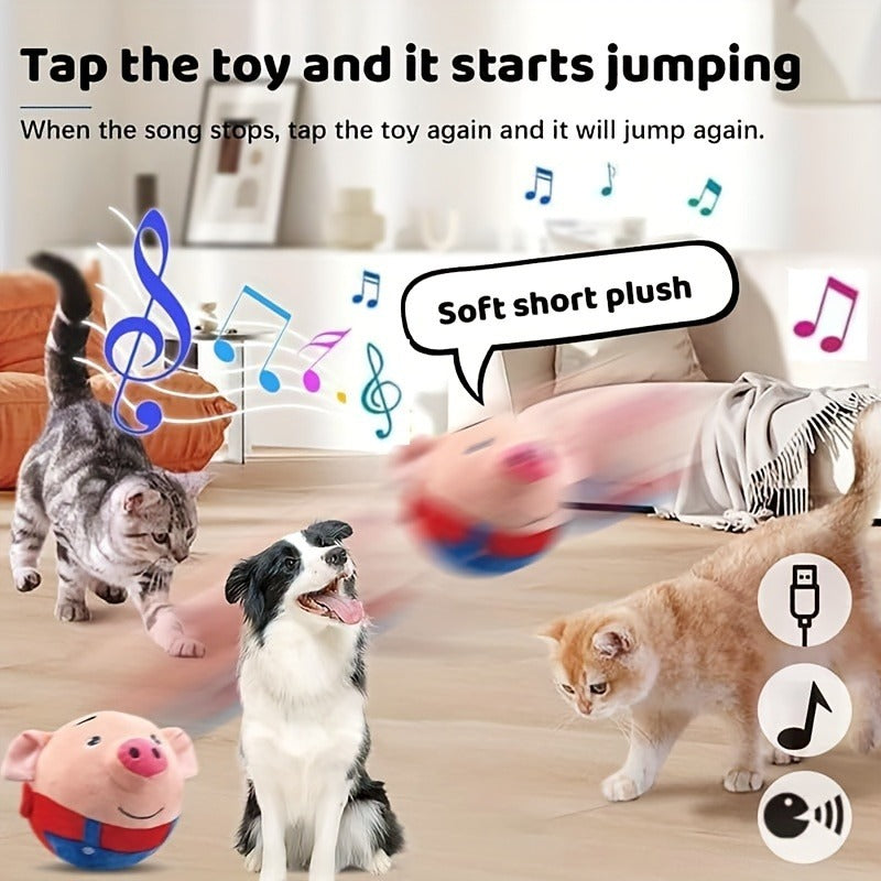 Electronic Rolling Dog Toy Ball | USB Rechargeable Cartoon Pig Plush Toy with Jumping Vibration & Sound, Automatic Self-Moving Washable Interactive Toy for - product image 3