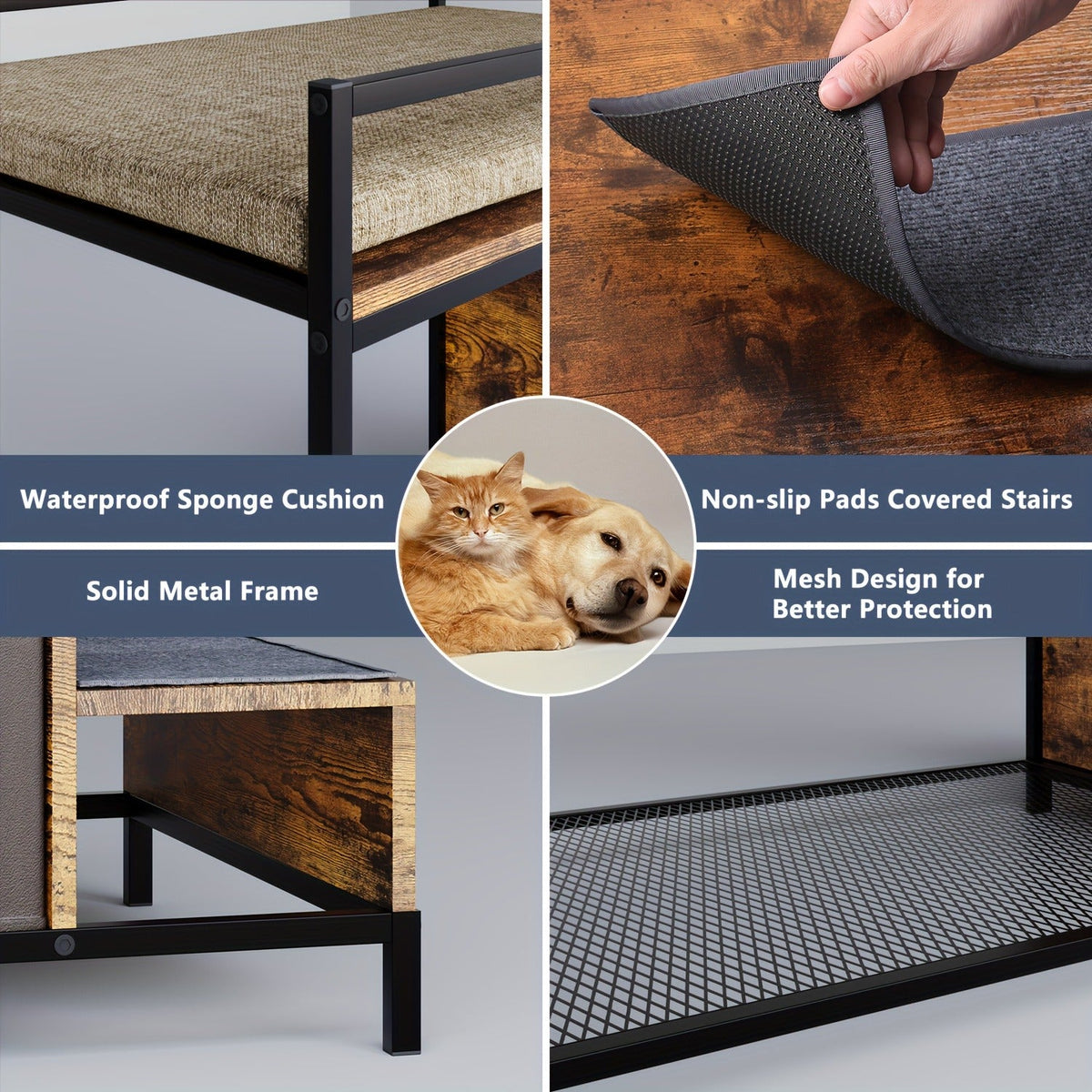 Cat Window Perch with Stairs & 3 Storage Drawers | Large Multi-Level Pet Bunk Bed Platform for Cats and Dogs, Foam Upholstered - product image 6