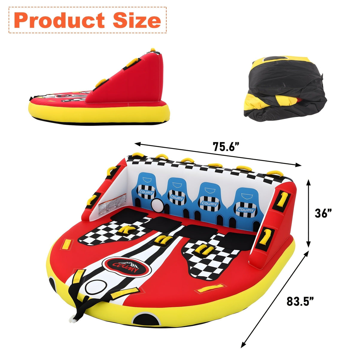 Inflatable Towable Tube for Boating – Heavy Duty PVC Pull Behind Water Tube with Front & Rear Tow Points, 840D Nylon Cover, Sofa Seat Design for 3-4 Riders - product image 7