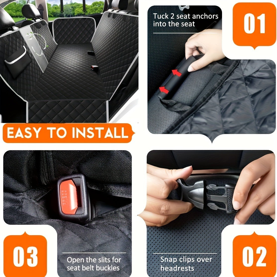 Dog Car Seat Cover Pet Hammock Waterproof Scratchproof Non-Slip Back Seat Protector with Mesh Windows & Storage Pockets | Sturdy Nylon Pet Travel Accessory - product image 5