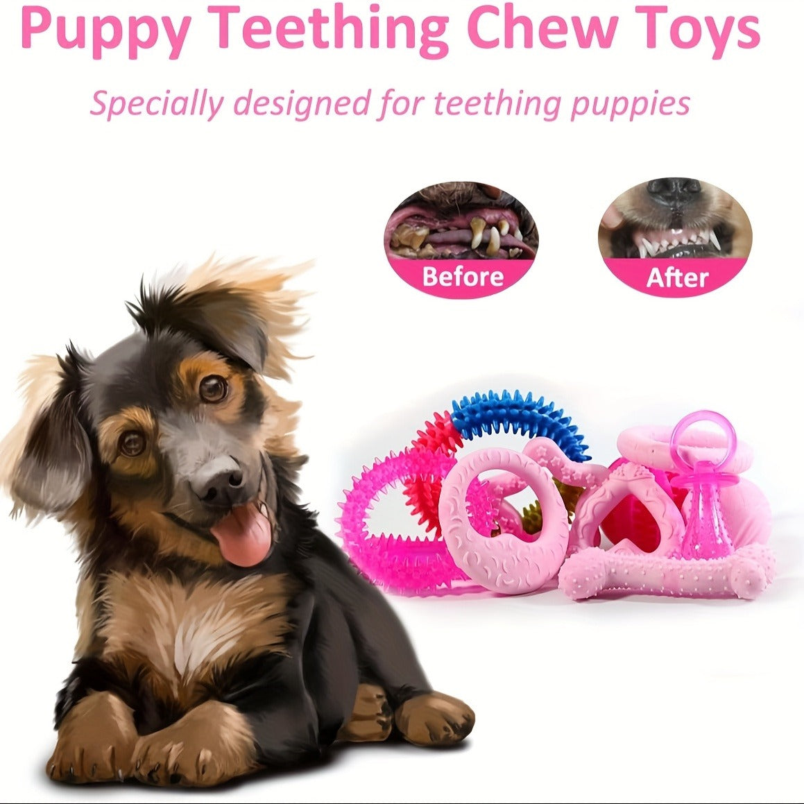 Puppy Teething Chew Toys Pink Bundle 5 or 8 Pack Soft Dog Toothbrush Toy & Interactive Chew Balls for Small Dogs – Cute Puppy Toy Set for Teething Relief - product image 9
