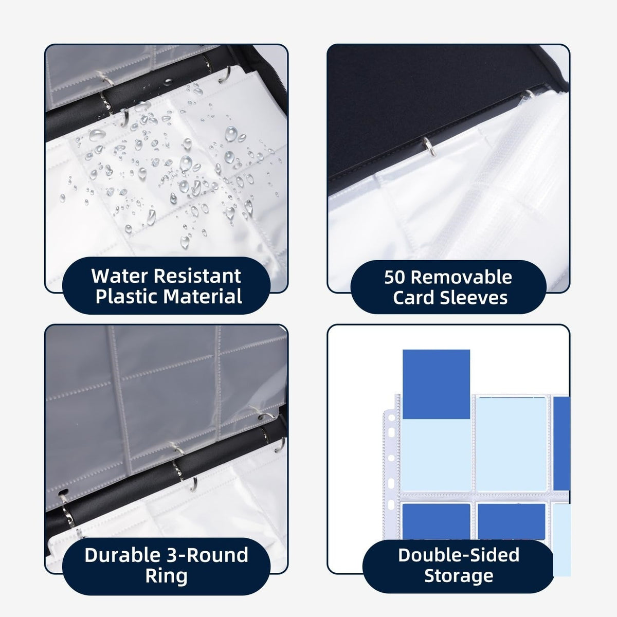 Trading Card Binder 900 Card Slots 9-Pocket 50 Pages PU Waterproof Zipper Closure 3-Ring D-Ring Removable Sheets for Baseball Football Basketball TCG MTG - product image 4