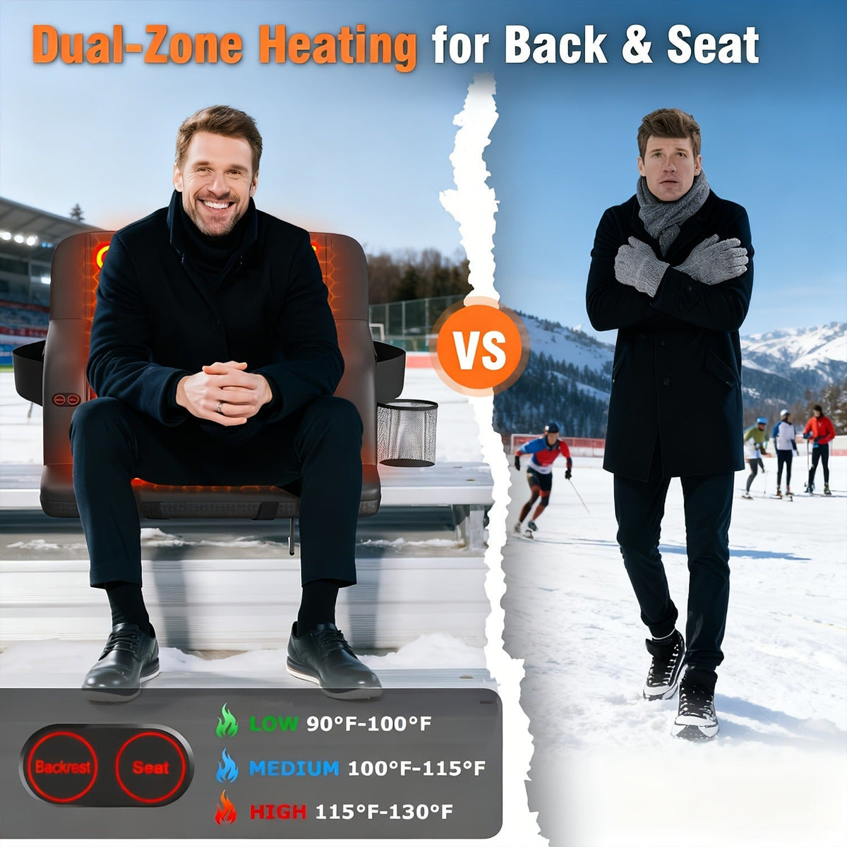 Heated Stadium Seat with Back Support for Bleachers 6 Reclining Positions 3 Heat Levels Dual-Zone USB Heated Bleacher Chair with 5 Storage Pockets Adjustable - product image 10