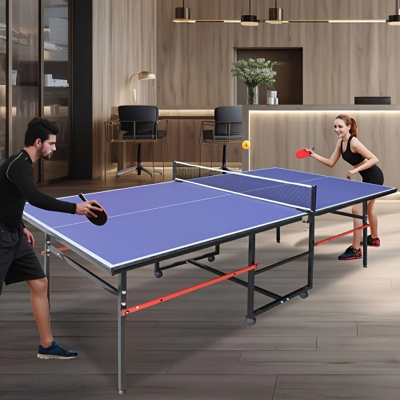 Regulation Size Table Tennis Table, Fold-Up Design with 4 Wheels for Easy Storage, Indoor Outdoor Use, Blue | Collapsible Ping Pong Table 8ft with Net, 2 - product image 7