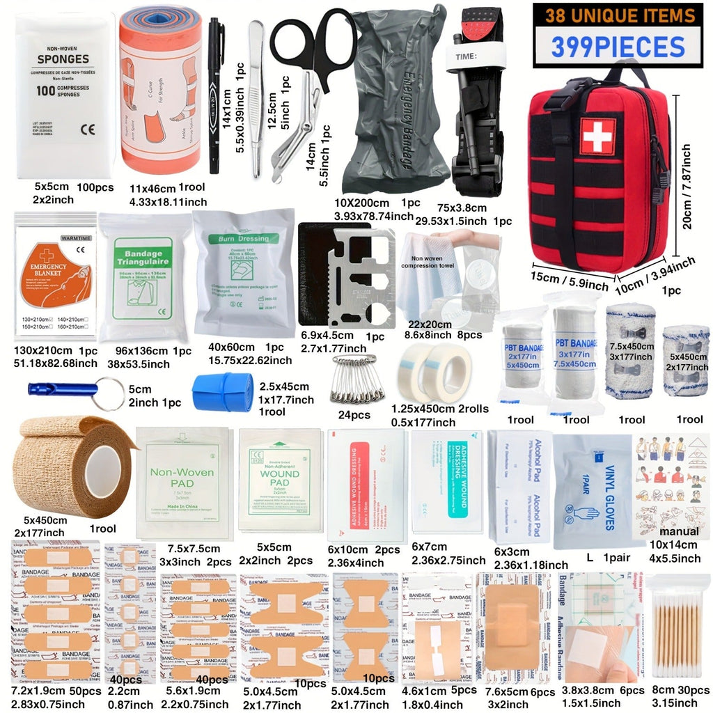 First Aid Kit 399pcs / 99pcs Professional Portable Survival Gear with Splints Scissors Tweezers for Hiking Camping Hunting Car Travel Emergency - product image 8