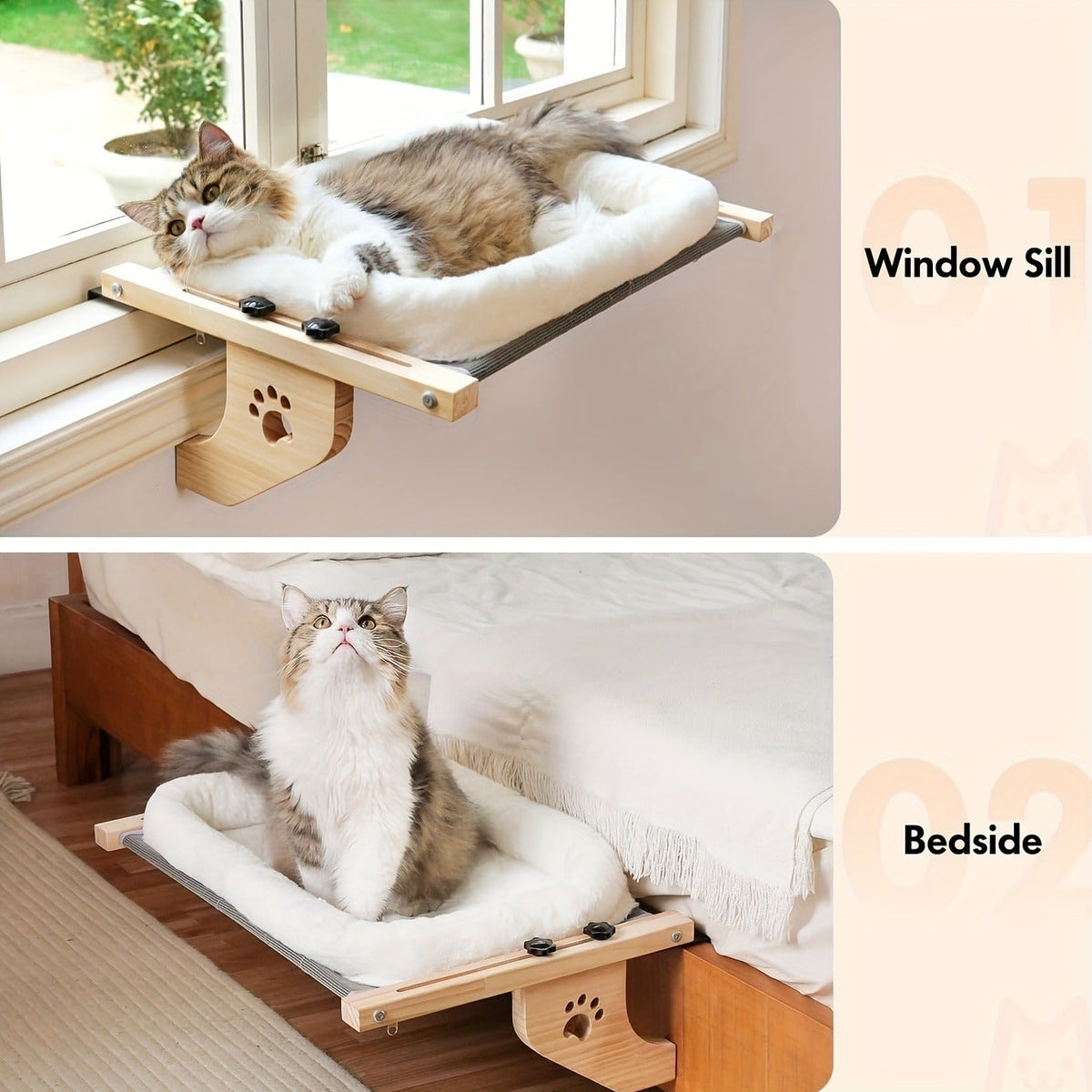 Cat Window Frame Hammock Adjustable | Long-lasting Frame Cat Bed with Paw Print Pattern, Easy Install Window Sill Bedside Cabinet Perch, Large Cat Hammock - product image 10