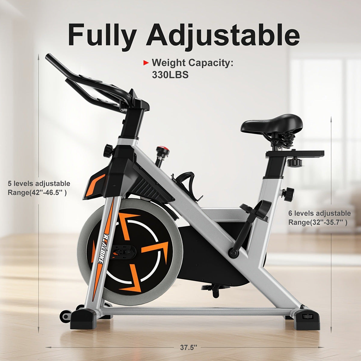 Stationary Bike Silent Indoor Cycling Bike 330LB Capacity Adjustable Resistance LCD Monitor Tablet Holder Home Cardio Workout for Everyday Use