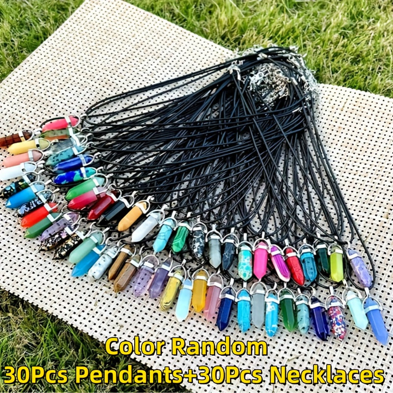 Crystal Natural Stone Pendant Necklace Set Bulk 60Pcs 30Sets Hexagonal Shaped Assorted Color for Jewelry Making Craft DIY Daily Wear Gift - product image 13