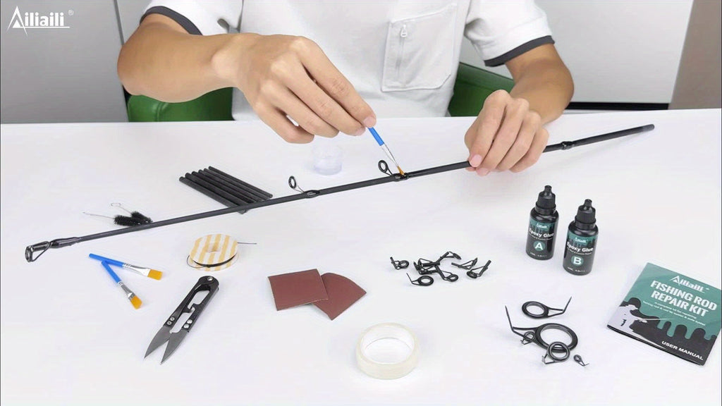 Fishing Rod Repair Kit with Top Rings Guides AB Epoxy Glue Winding Line Textured Paper Complete Rod Break Fix Set Iron Rod Guides Replacement Supplies FRT-02 - product image 3