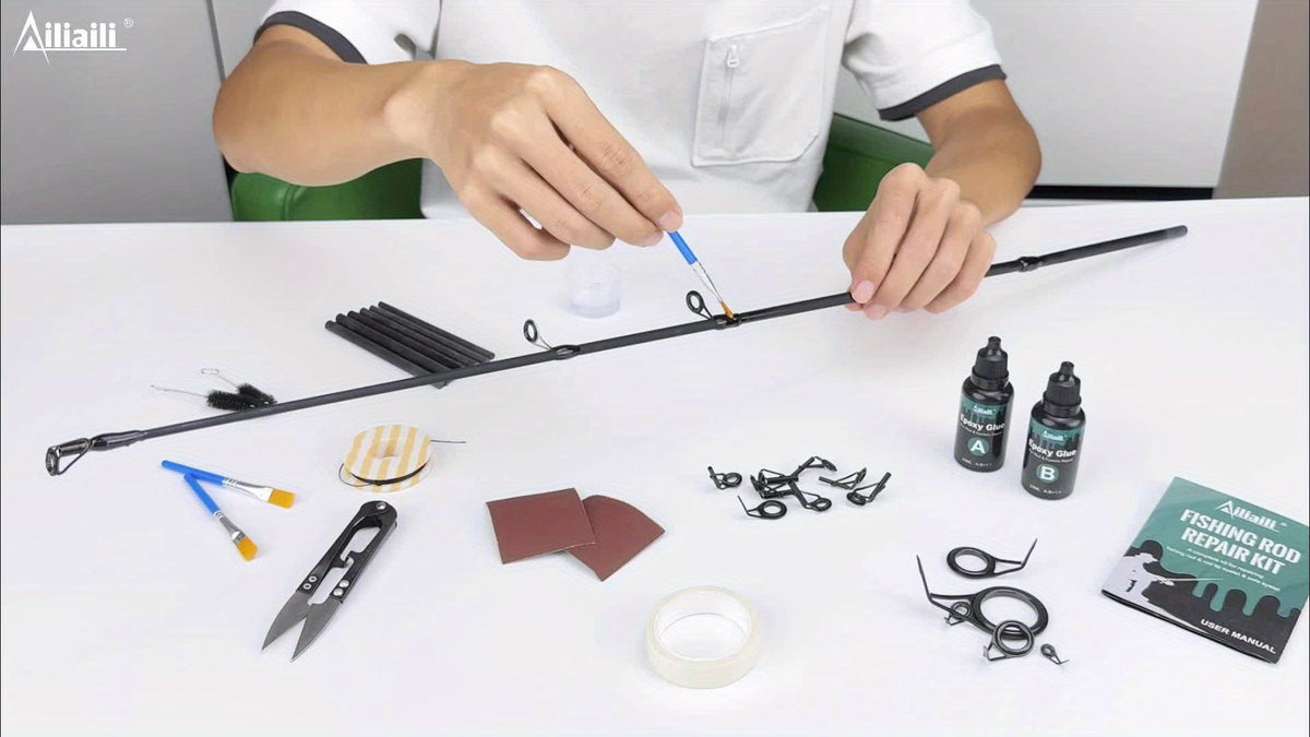 Fishing Rod Repair Kit with Top Rings Guides AB Epoxy Glue Winding Line Textured Paper Complete Rod Break Fix Set Iron Rod Guides Replacement Supplies FRT-02 - product image 3