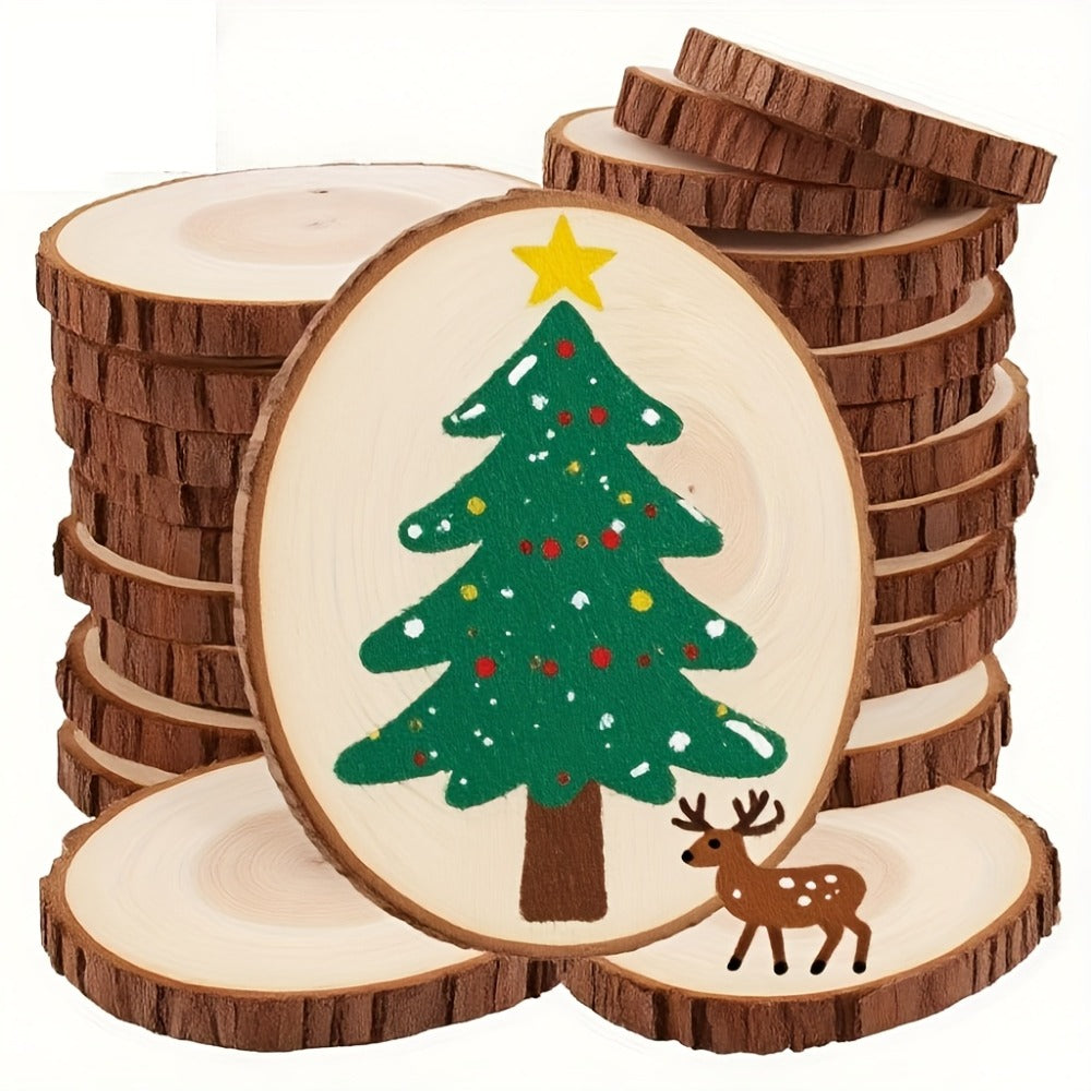 Wood Slices 28 Pcs Natural Log Bark Rounds for Crafts DIY Centerpieces Christmas Ornaments Wreaths Wedding Decor Painting Woodworking 2.76-3.54 Inch with or without Holes - product image 2