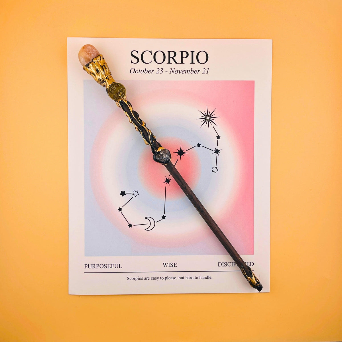 All 12 Signs Cosplay Scepter Witch Wand for Halloween, Christmas, Valentine's Day & Birthday Gift, Astrology Lover Gift for Her – Zodiac Crystal Magic Wand Handmade with Gift Box