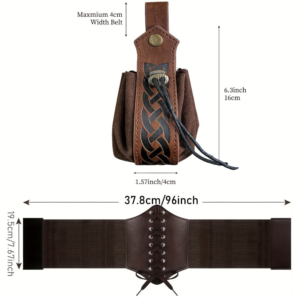 Medieval Costume Accessories Set 5-Piece | Corset Belt, Renaissance Belt Bag, Cork Potion Bottle & More for Halloween, Renaissance Faire, LARP & Cosplay - product image 2