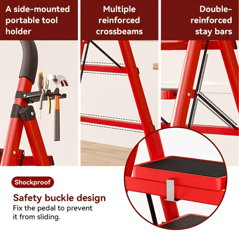 Folding Step Ladder with Anti-Slip Pedals & Handrail – 2/3/4/5 Step Stool for Adults, Sturdy Steel, Lightweight Portable, Non-Slip Feet, Rust-Resistant, Foldable for Home Kitchen O - product image 15