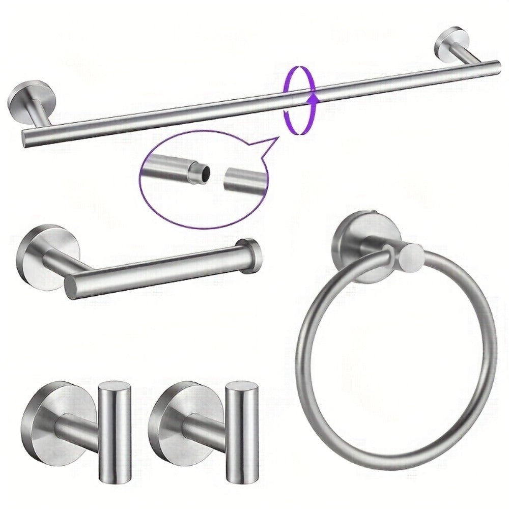 5-Piece Bathroom Hardware Set SUS304 Stainless Steel 24" Towel Bar Towel Ring Toilet Paper Holder Robe Hooks Black Silver Gold - product image 4