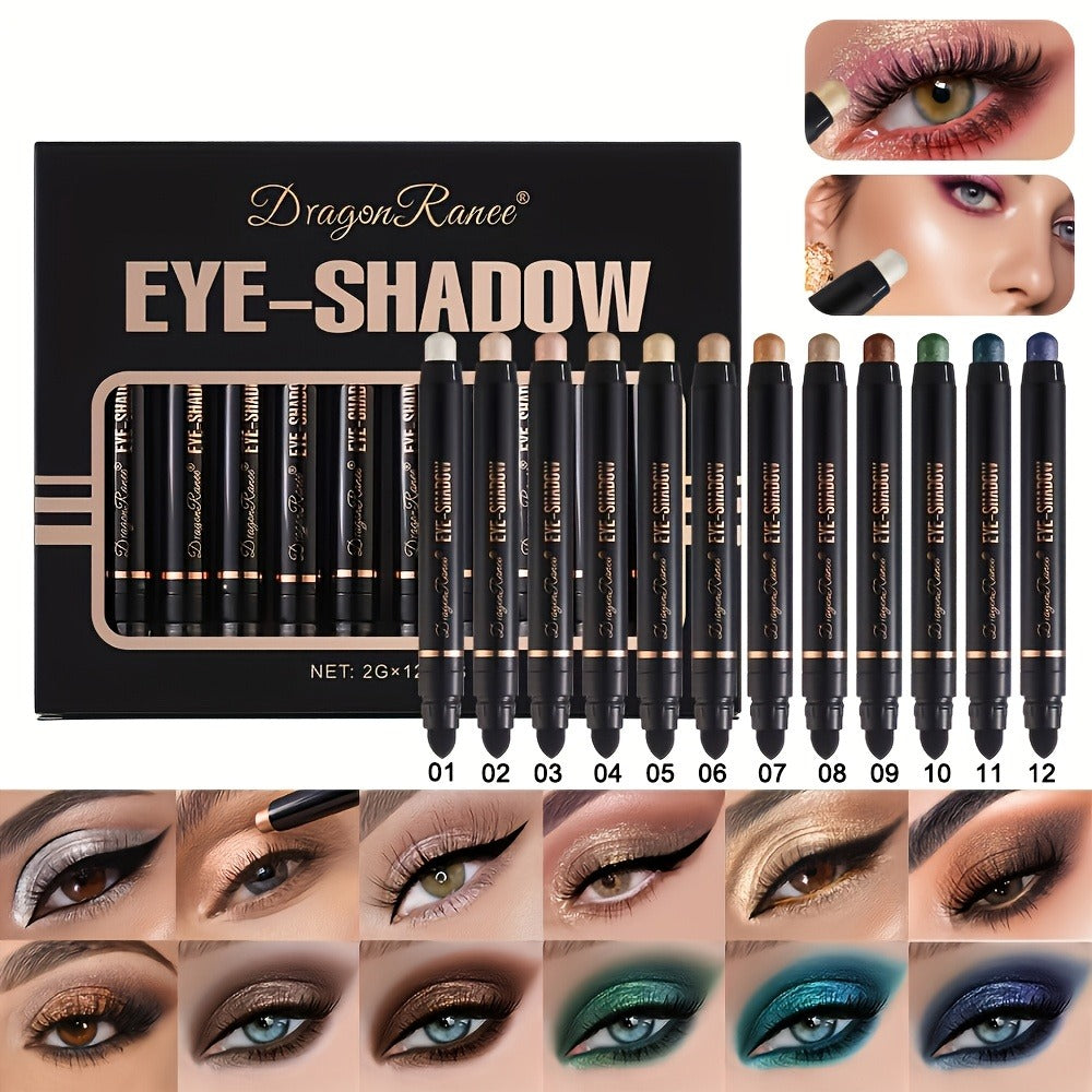 Shimmer Eyeshadow Stick Set 12 Pcs Double-Ended Glitter Cream Eye Shadow Pencil Waterproof Long-Lasting Squalane-Infused Makeup Kit for Women Daily Party Bridal - product image 3
