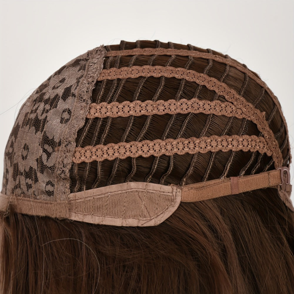 Rose Net Cap Wig Water Wave 30 Inch Long Curly Synthetic Brown Highlights Middle Part Beginner Friendly Glueless Natural Look Daily Wear Women - product image 5
