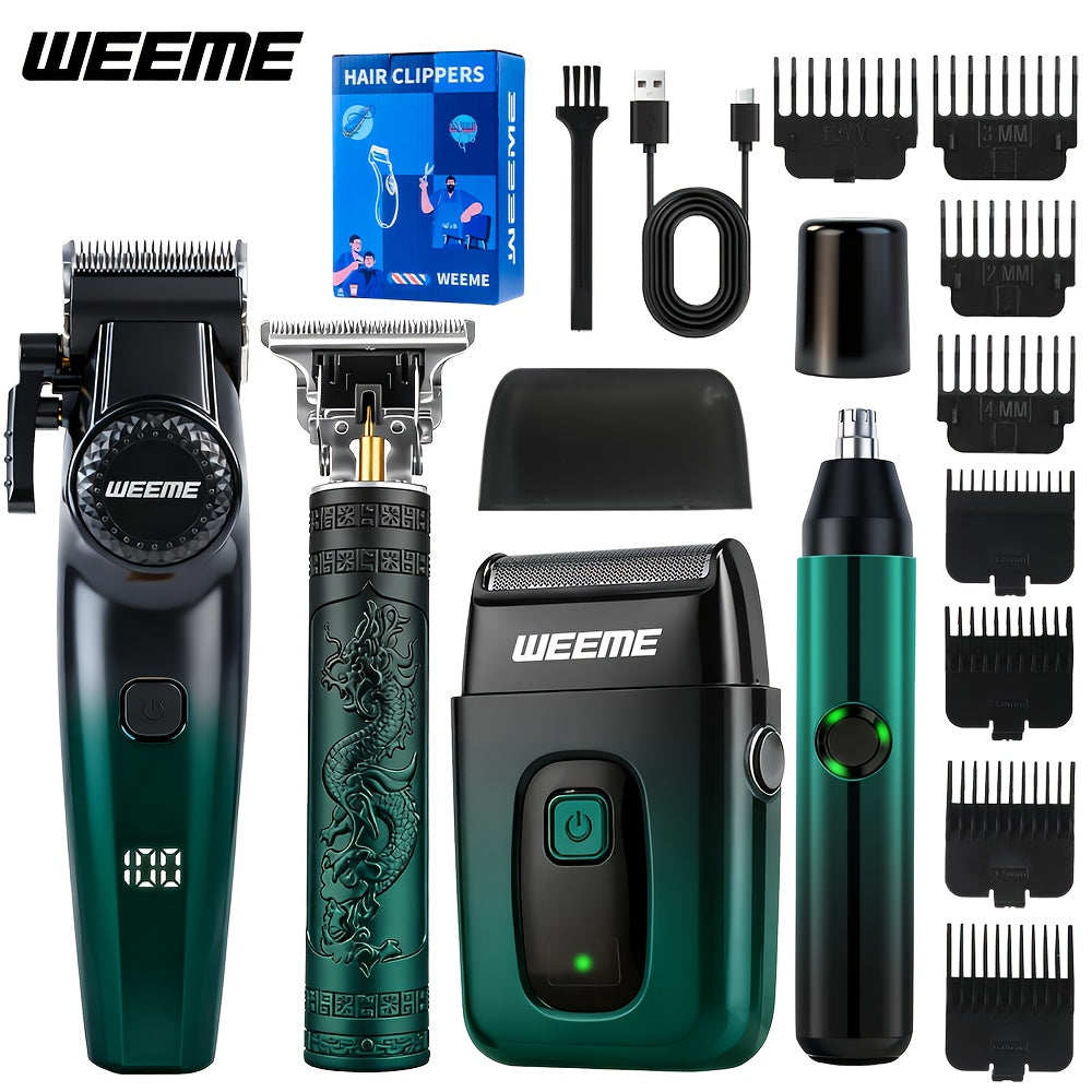 Hair Cutting Set 4pcs Professional - Electric Hair Clipper, Electric Shaver, T-Blade Trimmer & Nose Hair Trimmer, Gradient Green Gift Box, Precise Grooming Kit for Home Use & Gift - product image 16