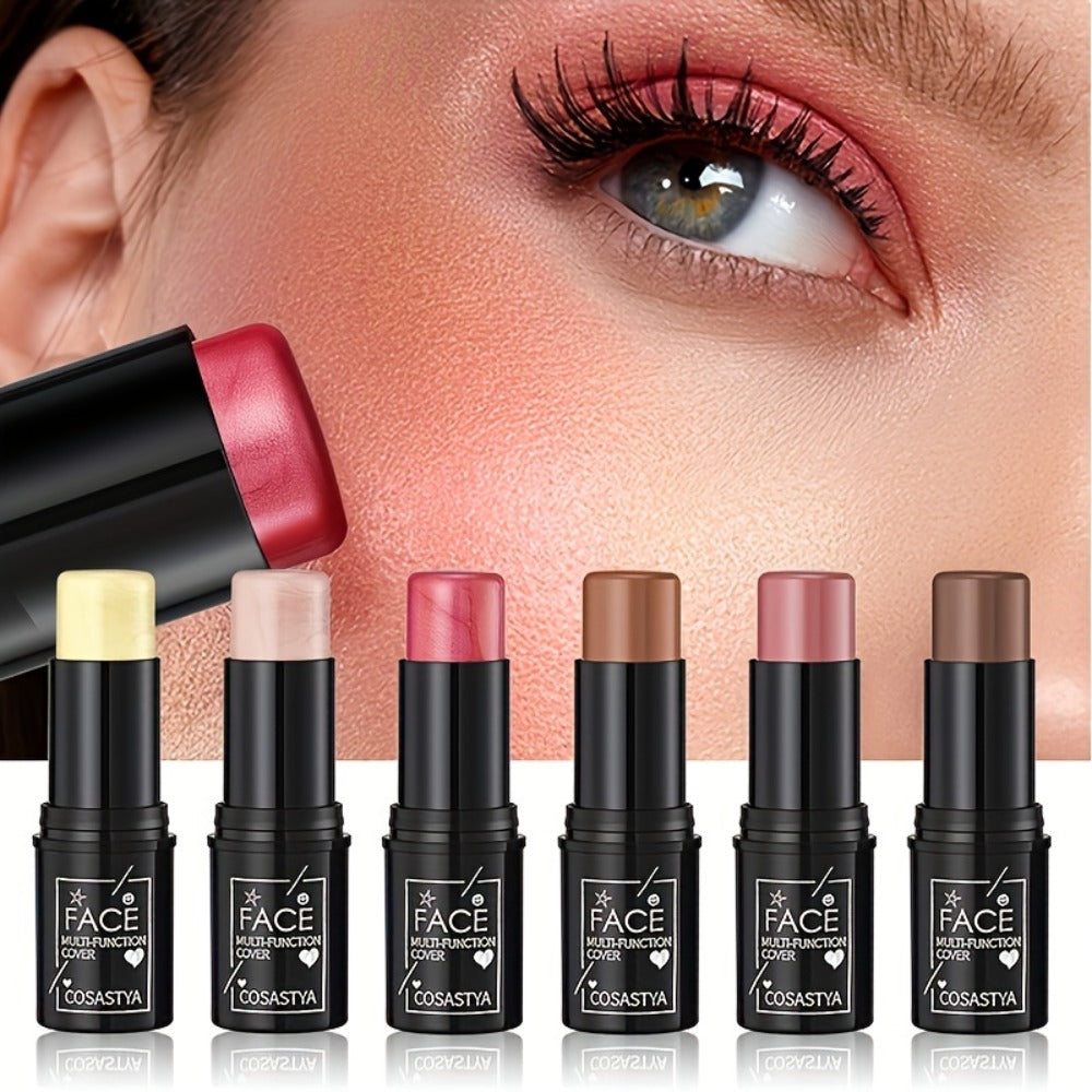 3-in-1 Makeup Stick Set 6pcs — Waterproof Blush Eye Shadow & Highlighter Stick, Long-Lasting Moisturizing Cream Formula, Pink & Brown Luster Shades for All Skin Tones - product image