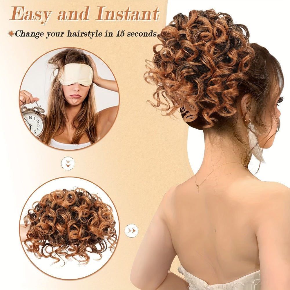 Drawstring Messy Bun Hair Extension 80g Curly Ponytail Voluminous Loose Bun Hairpiece for Women Thinning Hair Natural Look Black Brown Burgundy Ombre 10 Inch - product image 2