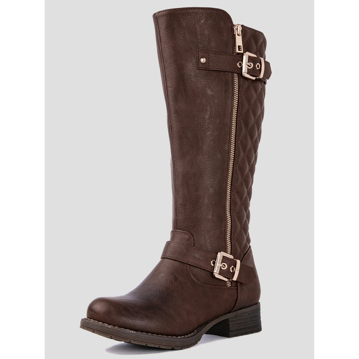 Women's Grey Quilted Knee-High Fall Winter Fashion Riding Boots 9M