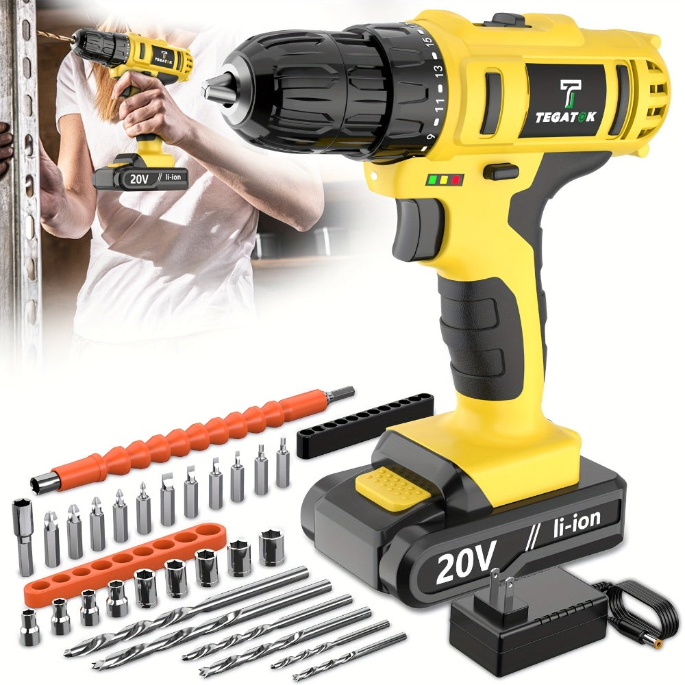 20V Cordless Drill Set Impact Power Drill 3/8 Inch Keyless Chuck 18+3 Clutch 45Nm Max Torque 2-Speed Work Light 2.0Ah Battery Fast Charger 136 148 PCS Kit - product image 6