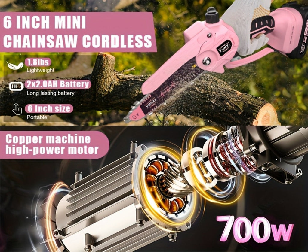 Mini Chainsaw 6 Inch 21V Cordless Battery Powered | Handheld Electric Chain Saw for Tree Branch Trimming Wood Cutting | Lightweight Portable Pruning Saw Pink - product image 11