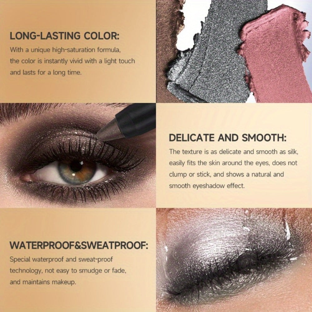 Metallic Eyeshadow Stick Set 9pcs Waterproof Long-Lasting Eye Makeup Kit — Shimmer Crayon Eye Brightener Highlighter & Eyeliner Pen with Brush, Women Beauty Gift - product image 6