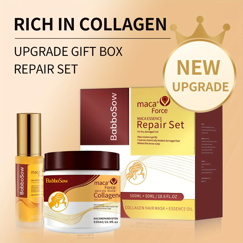 Argan Oil Collagen Hair Mask Set 500ml — Keratin Deep Conditioning Treatment, Repairs Damaged Dry Hair, Restores Shine & Strength, Maca Essence + Essential Oil, Gift for Women - product image 3