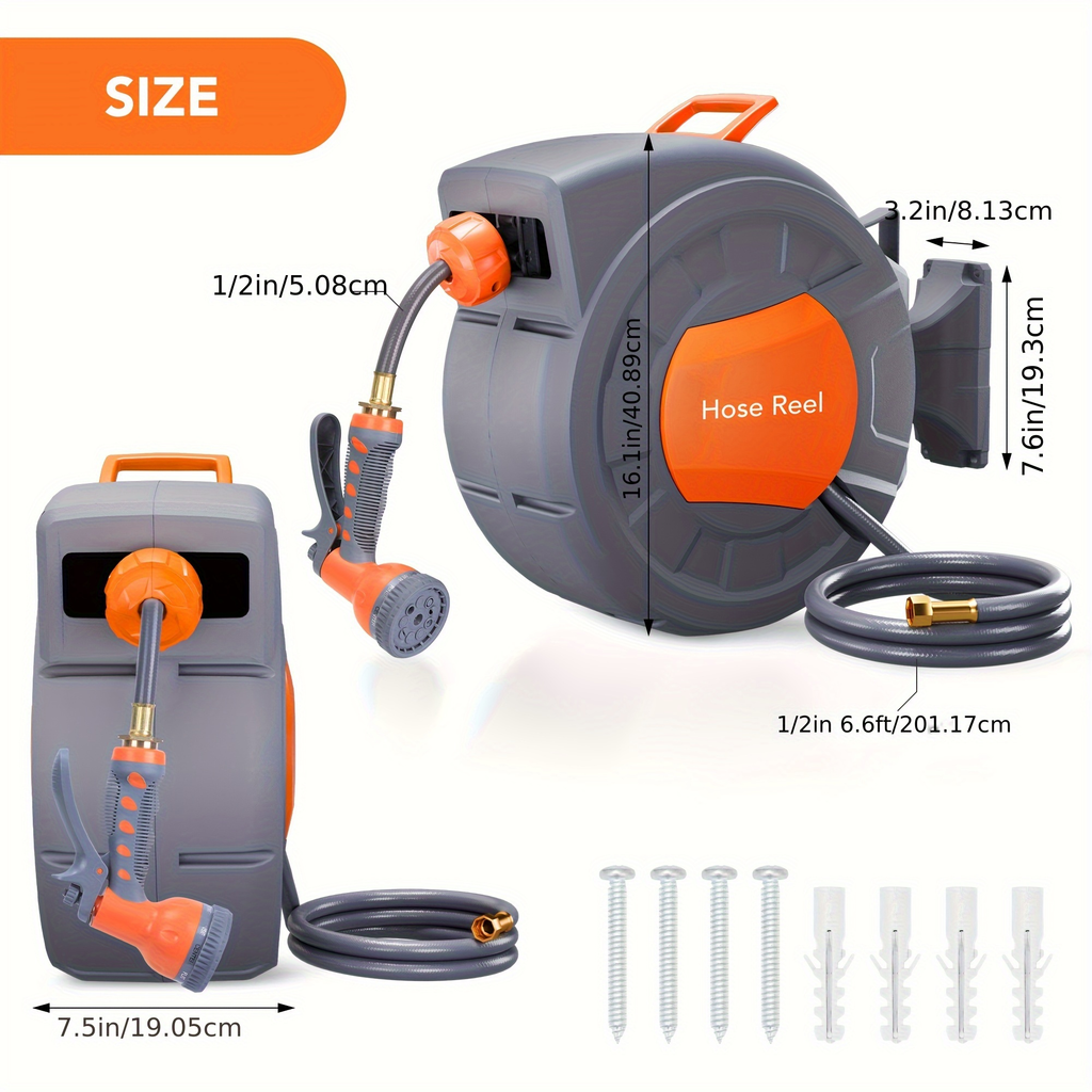 65ft Automatic Garden Hose Reel with 9-Function Sprayer | 180° Swivel Mount - product image 7