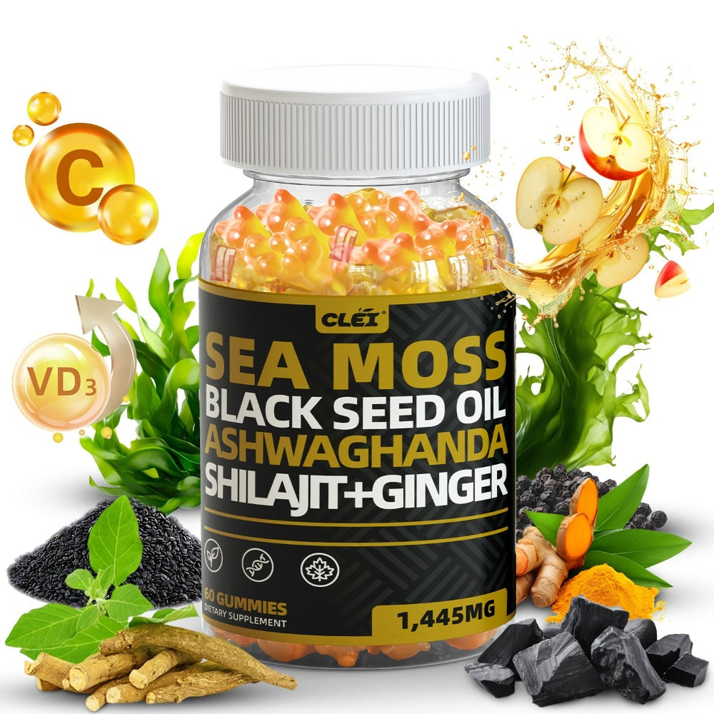 Immune Support Gummies with Sea Moss 1445mg – 10-in-1 Superfood Blend with Black Seed Oil, Ashwagandha, Elderberry, Turmeric, Bladderwrack, Chlorophyll, Shilajit & Ginger – 60 Coun - product image