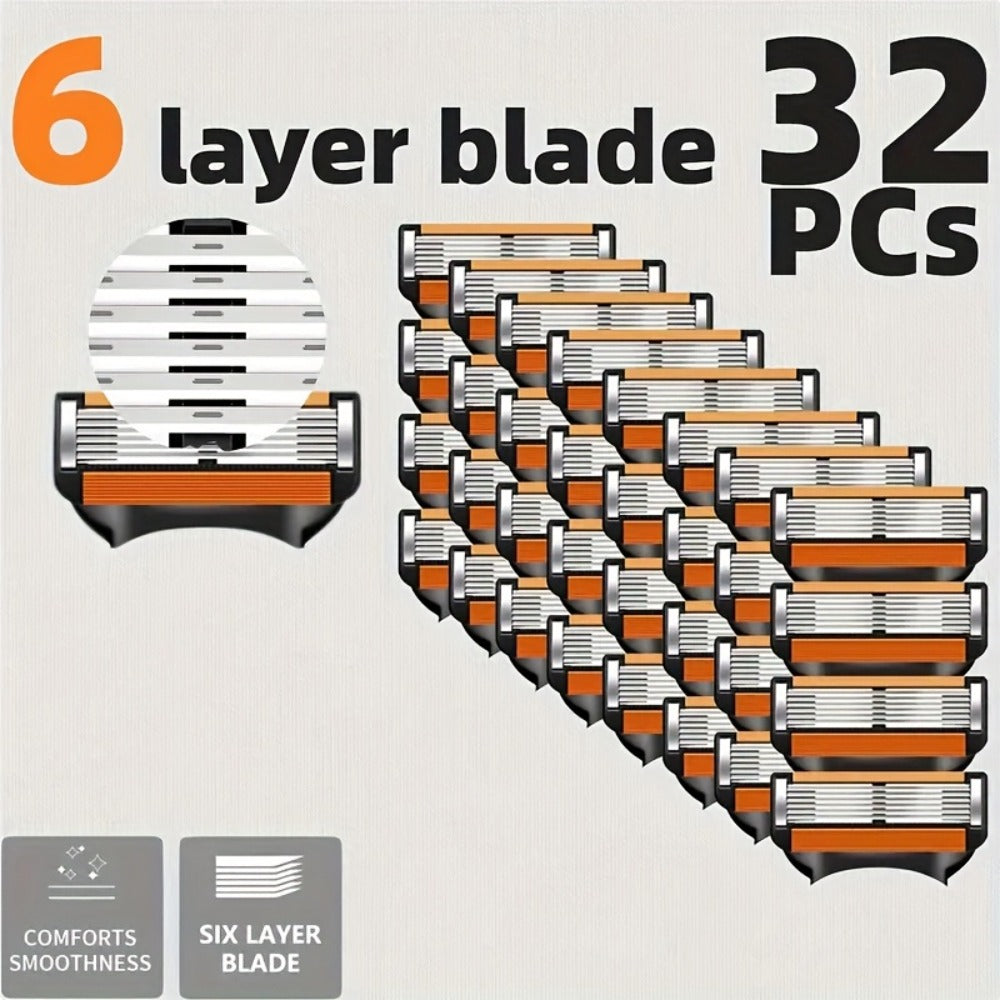 Fusion 5 Compatible Razor Blade Refills 6-Layer Stainless Steel with Free Handle — Men's Replacement Shaving Cartridges for Beard & Face, Manual Razor Heads Bulk Pack 16/24/32 Blad - product image
