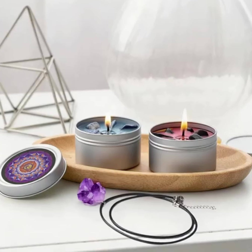 Scented Candle Gift Set 7 Soy Wax Candles with Natural Crystal Pendants 7 Colors Aromatherapy Candles for Home Decor Yoga Meditation Christmas Halloween Birthday Gift for Women Men - product image 10