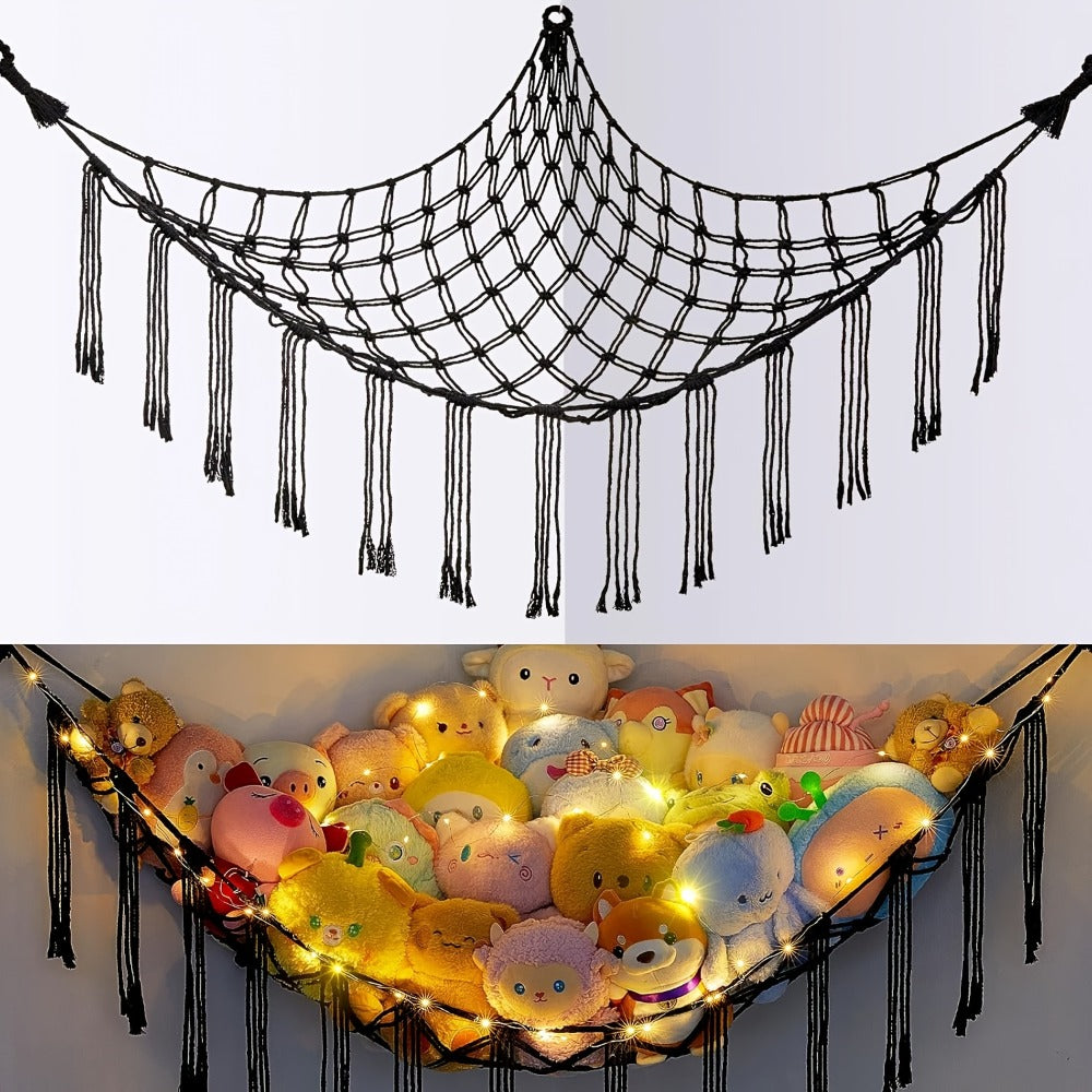 Stuffed Animal Storage Hammock with Lights Corner Hanging Toy Net Organizer for Nursery Bedroom Kids Room Decor Plush Toy Holder Christmas Halloween Easter Gift - product image 7