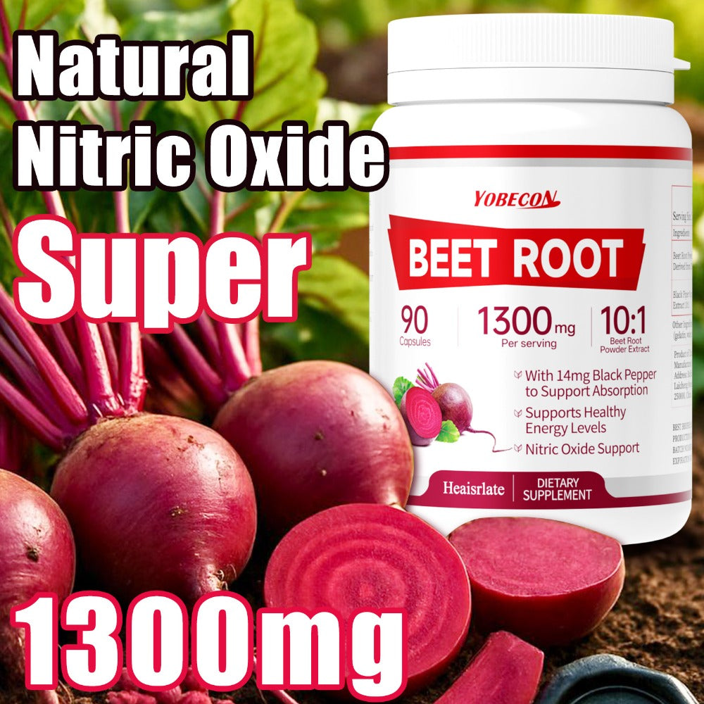 Beet Root Capsules 1300mg Nitric Oxide Supplement for Blood Flow Circulation Energy Support Plant-Based Formula for Men and Women - product image