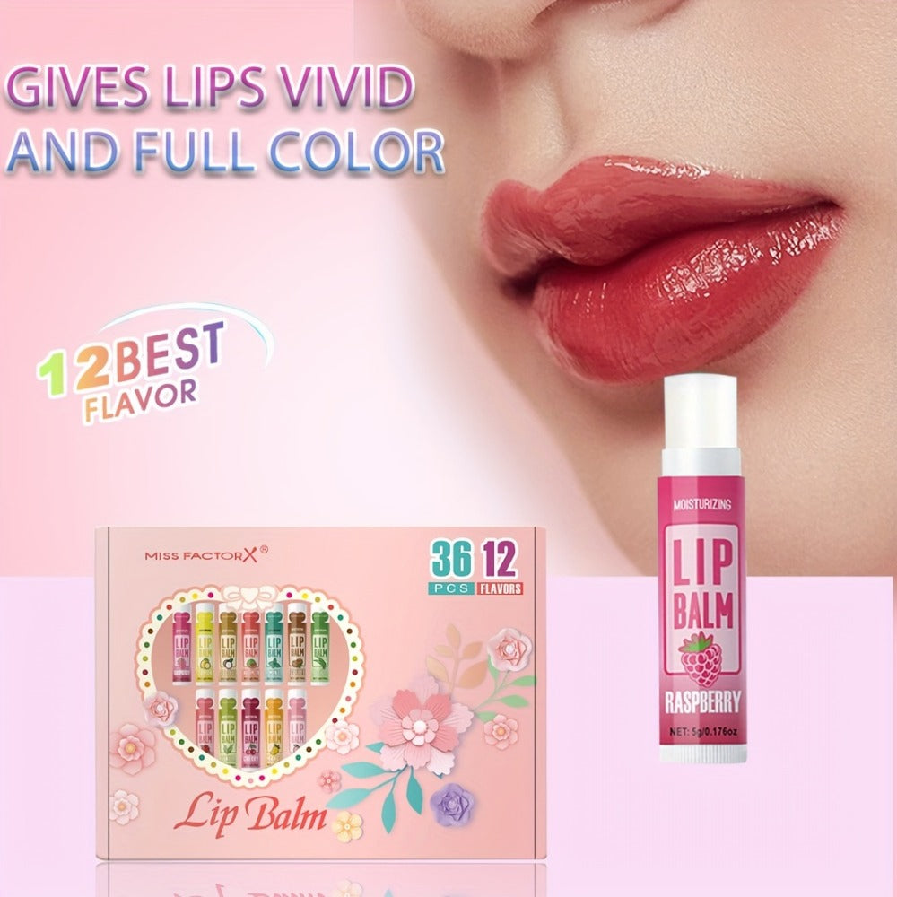 Lip Balm Set 36 Pcs Moisturizing Tinted Lip Butter with Jojoba Oil — 12 Flavors Natural Hydrating Lip Care for Dry Chapped Lips Women Adults Gift Box - product image 6