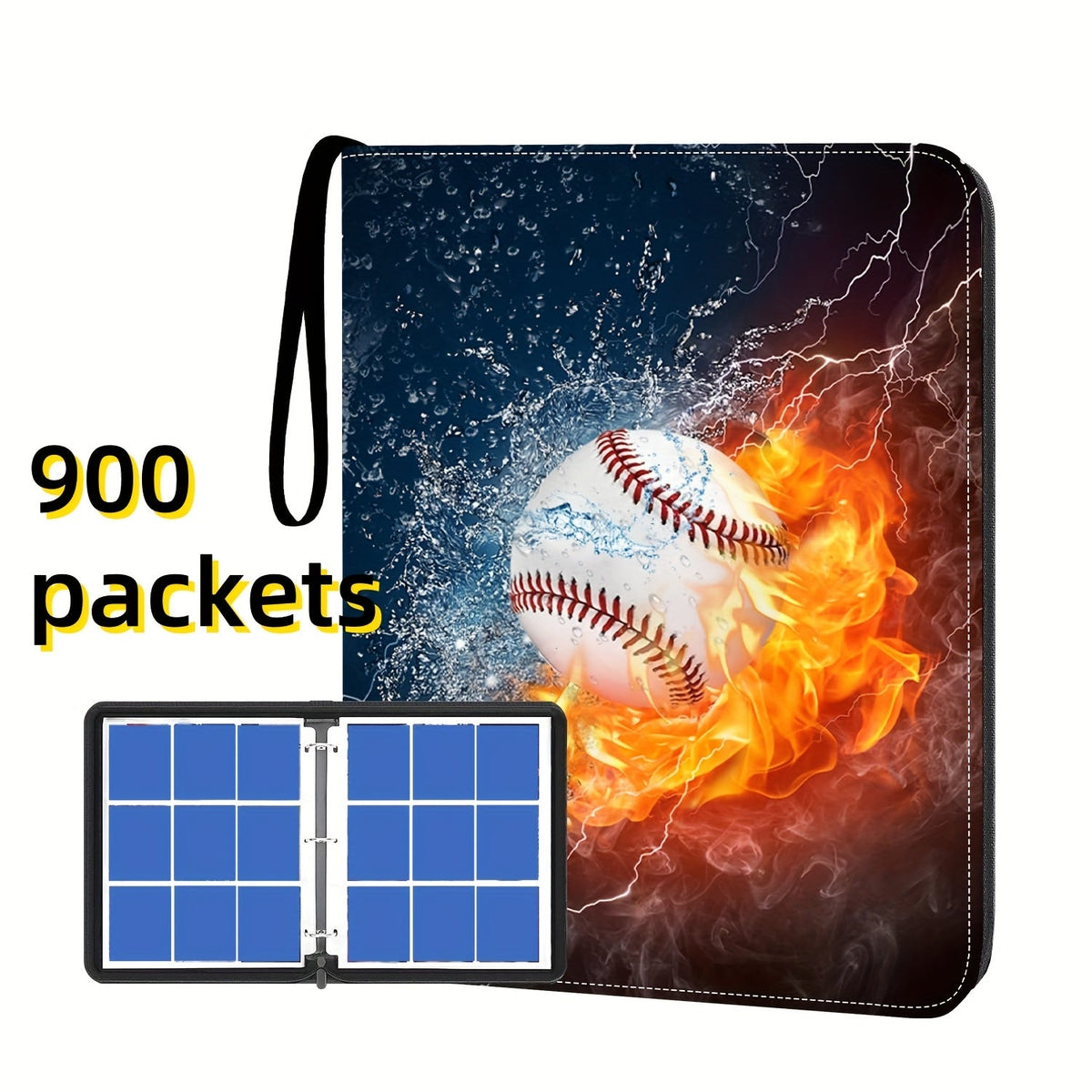 Trading Card Binder 900 Card Slots 9-Pocket 50 Pages PU Waterproof Zipper Closure 3-Ring D-Ring Removable Sheets for Baseball Football Basketball TCG MTG - product image