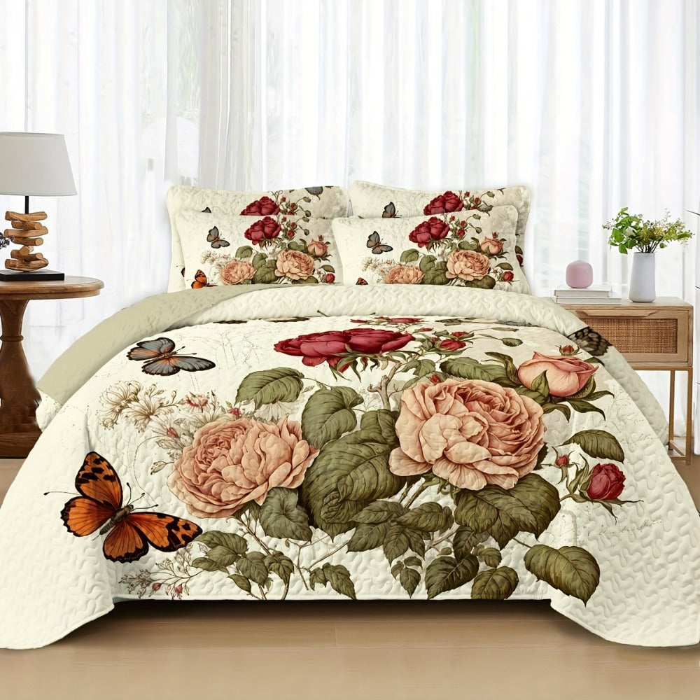 Boho Quilt Comforter Set Twin Full Queen King - Floral Bedding Lightweight Soft Microfiber Reversible Bedspread for Women Girls 2/3 Pcs All Season - product image 8