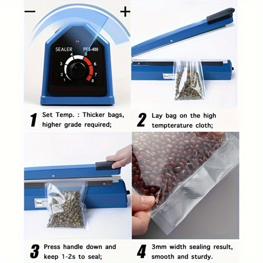 Impulse Heat Sealer 8" & 12" | Adjustable Temperature Poly Bag Sealing Machine for Plastic, Mylar, PE & PP Bags – Portable Manual Heat Sealer for Home, Restaurant, Retail & Food St - product image 7