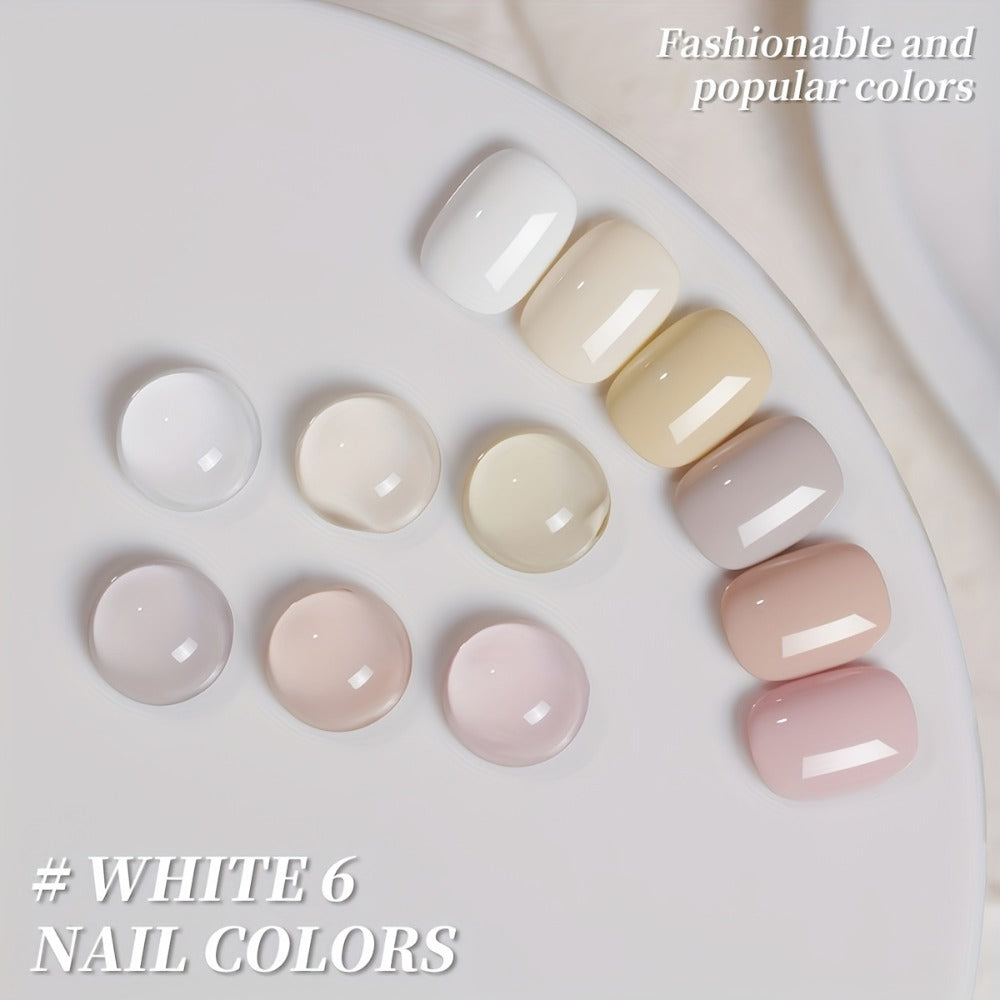 Gel Nail Polish Set 6 Colors White Shades Gentle White Collection - Milk Tea Cherry Blossom Pink Soak Off UV LED Long Lasting Spring Summer Nail Art Gel Polish for Women Salon Home - product image 6