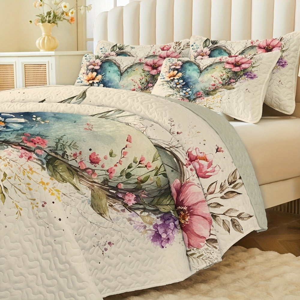 Boho Quilt Comforter Set Twin Full Queen King - Floral Bedding Lightweight Soft Microfiber Reversible Bedspread for Women Girls 2/3 Pcs All Season - product image 2