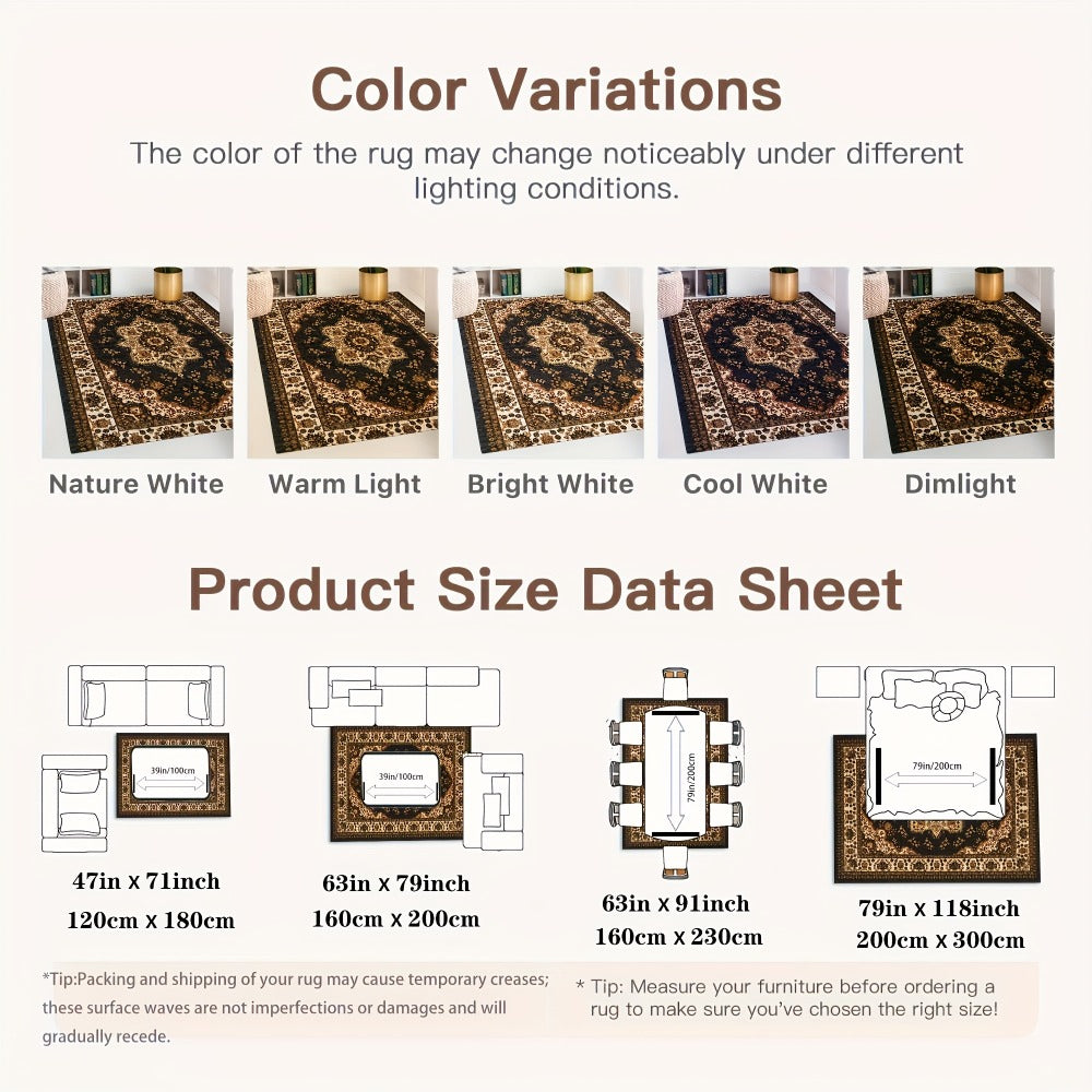 Large Area Rug for Living Room Bedroom – Soft Fluffy Persian Bohemian Style Floor Mat, Anti-Slip Backing, Machine Washable, Vintage Carpet for Modern & Traditional Decor, Multiple  - product image 3