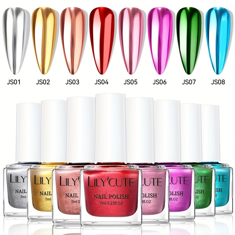 Quick-Dry Metallic Nail Polish Set 8 Colors - Super Bright Mirror Finish No UV Lamp Needed Regular Nail Polish, French Style Glass Bottle Nail Art Kit for Women Girls - product image 13