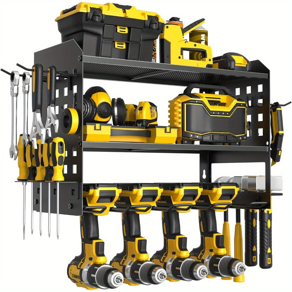 Power Drill Holder Wall Mount – Heavy Duty Tool Storage Rack with 3/4 Layer Floating Shelf | Cordless Drill Organizer | 4/6/8 Drill Holders Workshop Tool Rack for Garage & Workshop - product image 5
